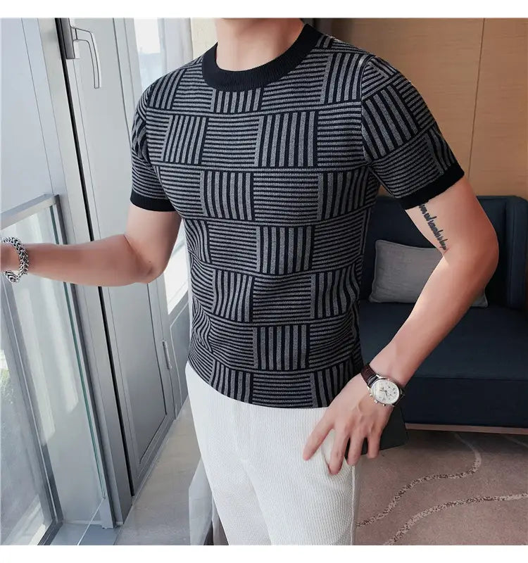 Knitted Short Sleeve T-shirt Gray
