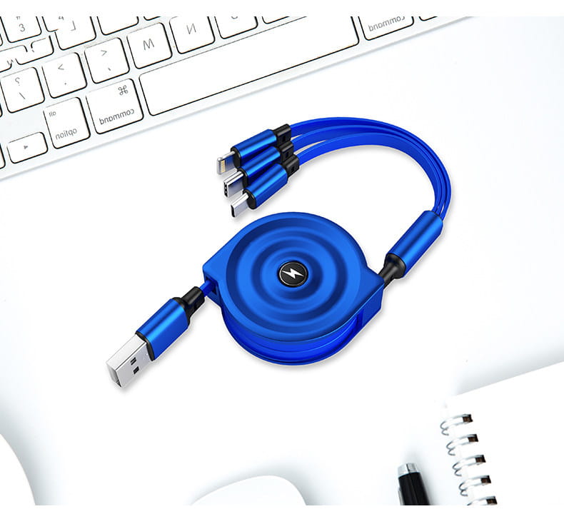 3-in-1 Retractable Fast Charging Data Cable (Type-C & Apple)