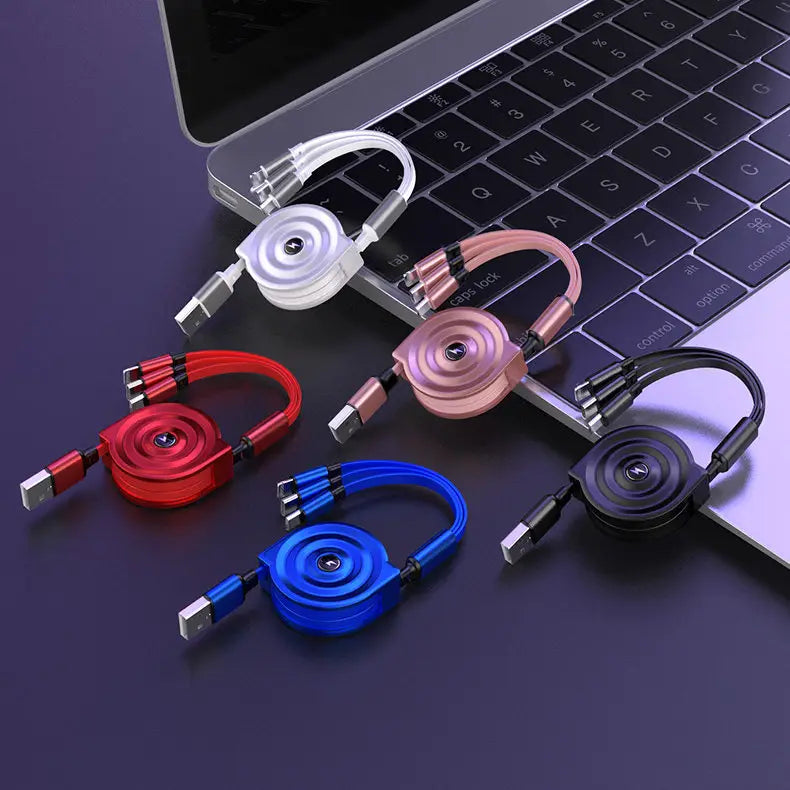 3-in-1 Retractable Fast Charging Data Cable (Type-C & Apple)