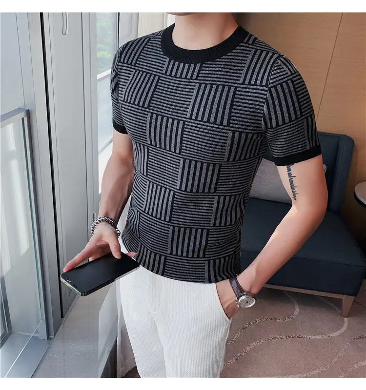 Knitted Short Sleeve T-shirt Gray
