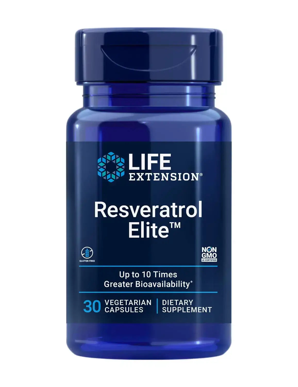 Life Extension Resveratrol Elite Trans-resveratrol Healthy Aging Cardiovascular Health Brain Health oxidative Stress Gluten-Free Non-GMO Vegetarian 30 Capsules