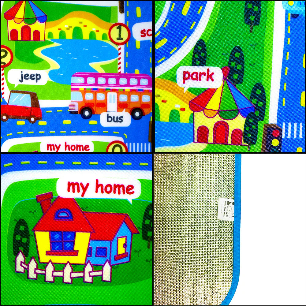 City Traffic Map Baby Crawling Mat and Play Mat - Joomcy