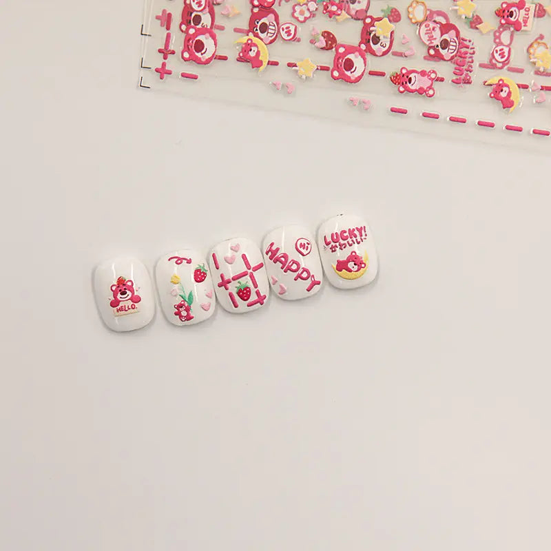 5D Strawberry Bear Nail Stickers for Cute Decor - Joomcy