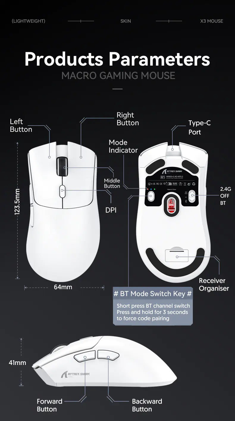 Attack Shark Tri-Mode Wireless Mouse