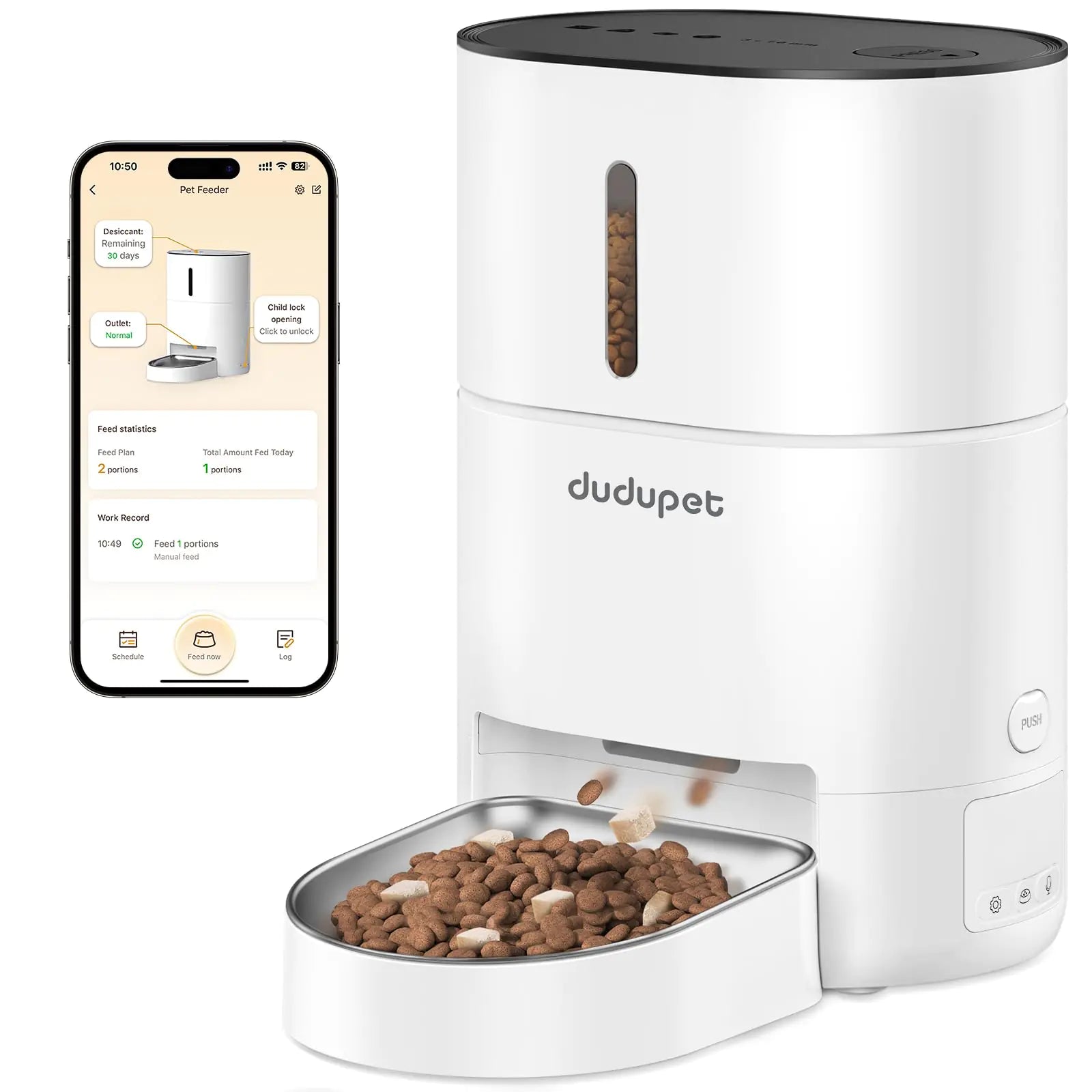 DUDUPET Automatic Cat Feeder WiFi - 4L Timed Automatic Cat Food Dispenser with App Control 10 Meals 150 Portions Per Day Blockage Sensor & 10S Voice Record Auto Pet Feeder for Cats & Dogs