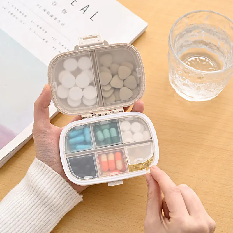 Portable 8-Grid Wheat Straw Medicine Storage Box - Joomcy