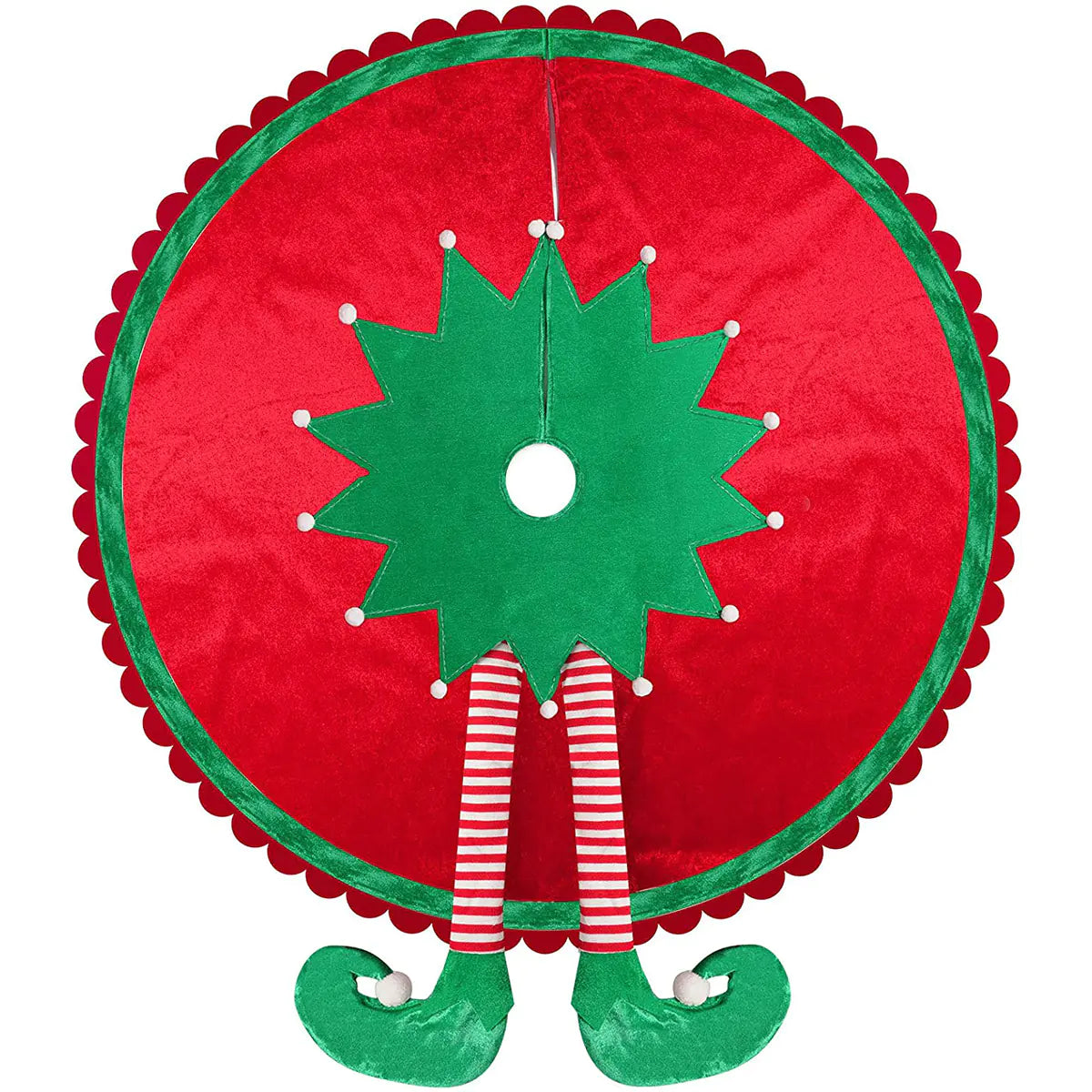 Cute Red Elf Leg Tree Skirt for Christmas Decor - Joomcy