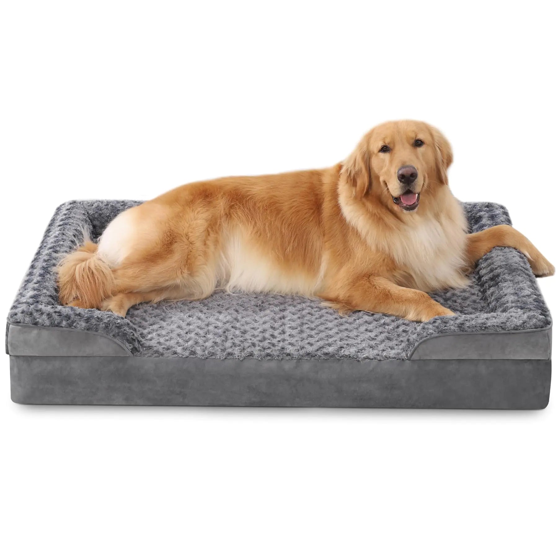 KSIIA Orthopedic Dog Beds Large Sized Dog Couch Waterproof Dog Bed Washable Dog Bed Egg Foam Pet Bed with Removable Bolster & Nonskid Bottom Extra Large Dog Bed XL Dog Bed Sofa 47 x 29 x 7 Inch Grey
