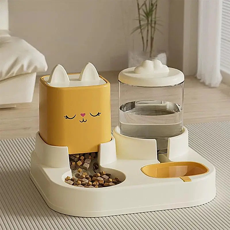 Cat Cartoon Double Water Dispenser | Dual Bowl Pet