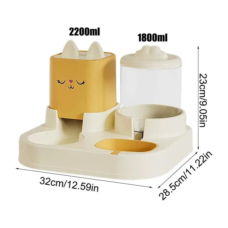 Cat Cartoon Double Water Dispenser | Dual Bowl Pet