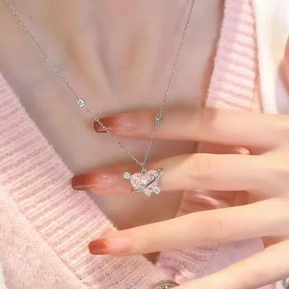 StoneHeart™  Silver Necklaces for Women with Heart-shaped Zircon Pink Crystal