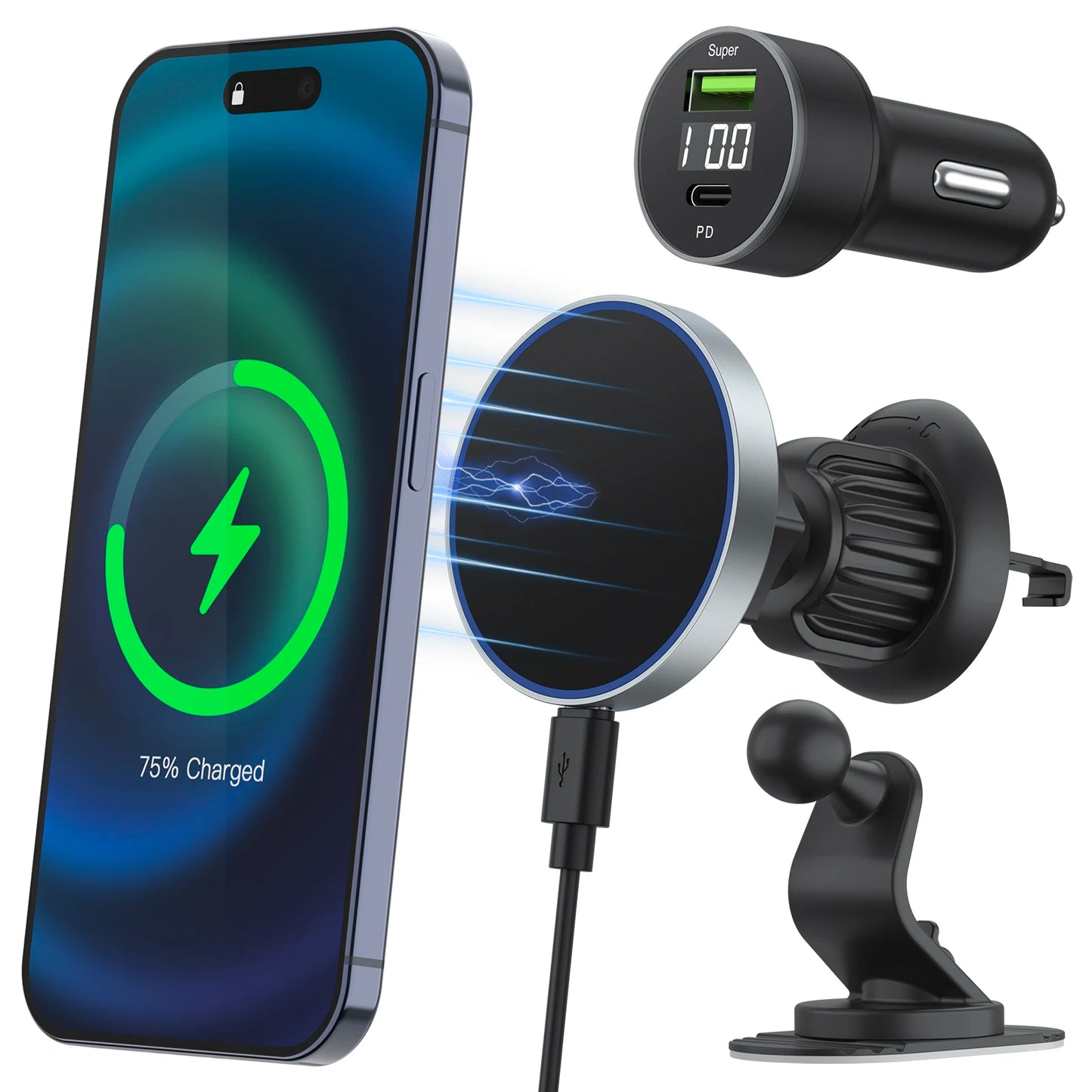 15W Magnetic Car Wireless Charger | Fast, Secure In-Car Charging