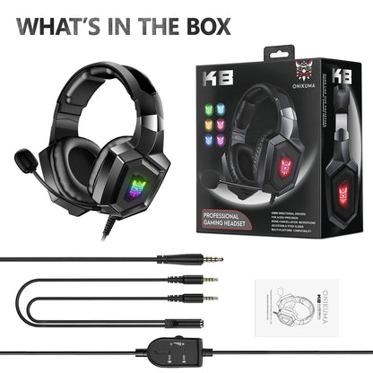 ONIKUMA™ K8 Gaming Headphones with Flexible HD Mic & RGB Light