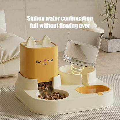 Cat Cartoon Double Water Dispenser | Dual Bowl Pet