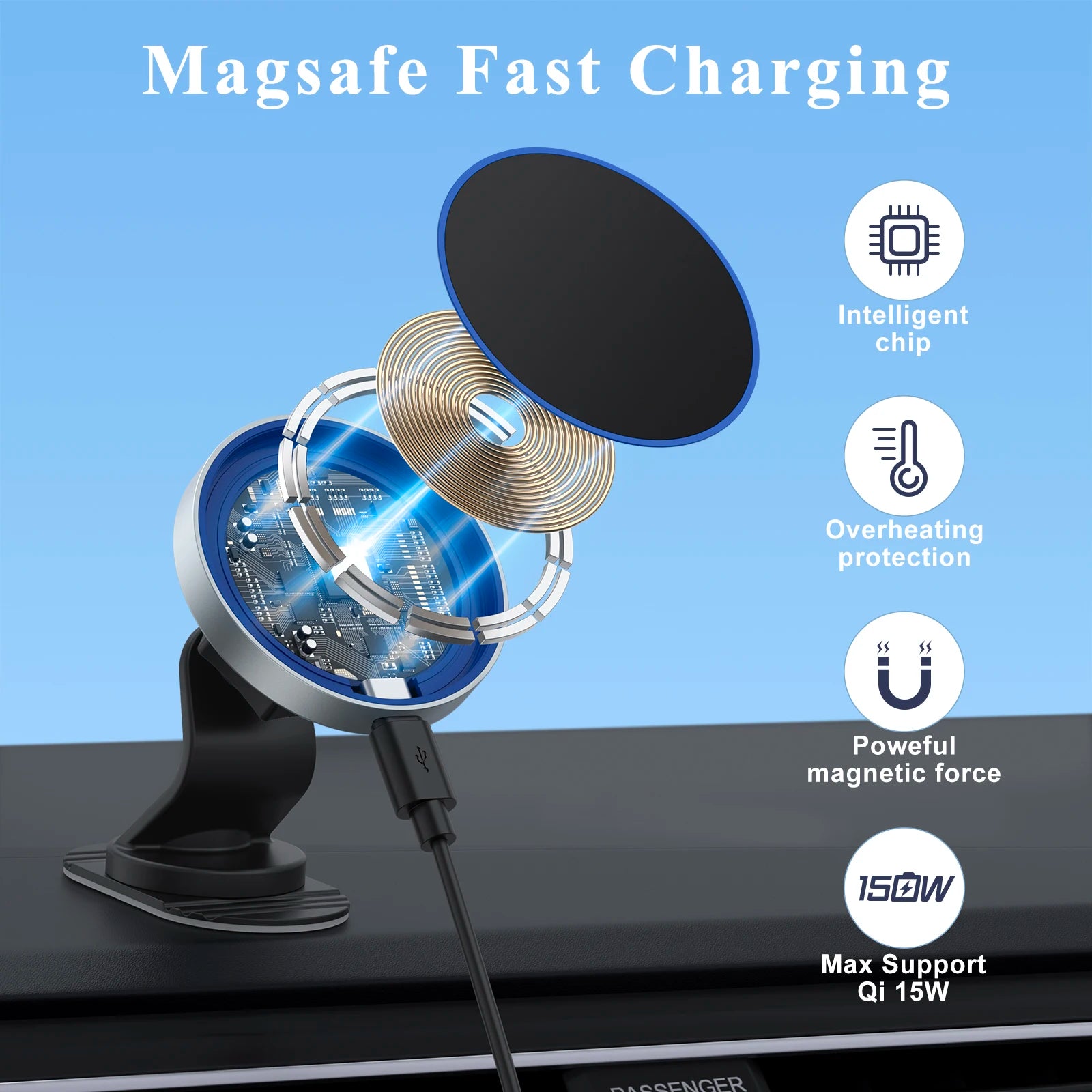 15W Magnetic Car Wireless Charger | Fast, Secure In-Car Charging