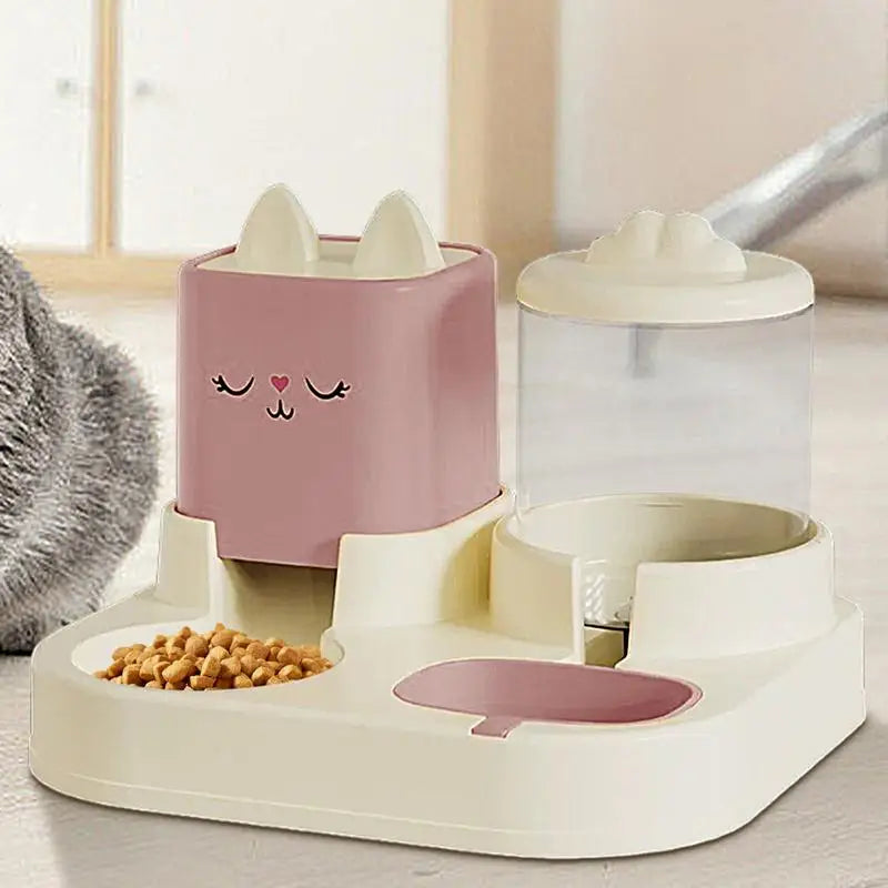 Cat Cartoon Double Water Dispenser | Dual Bowl Pet