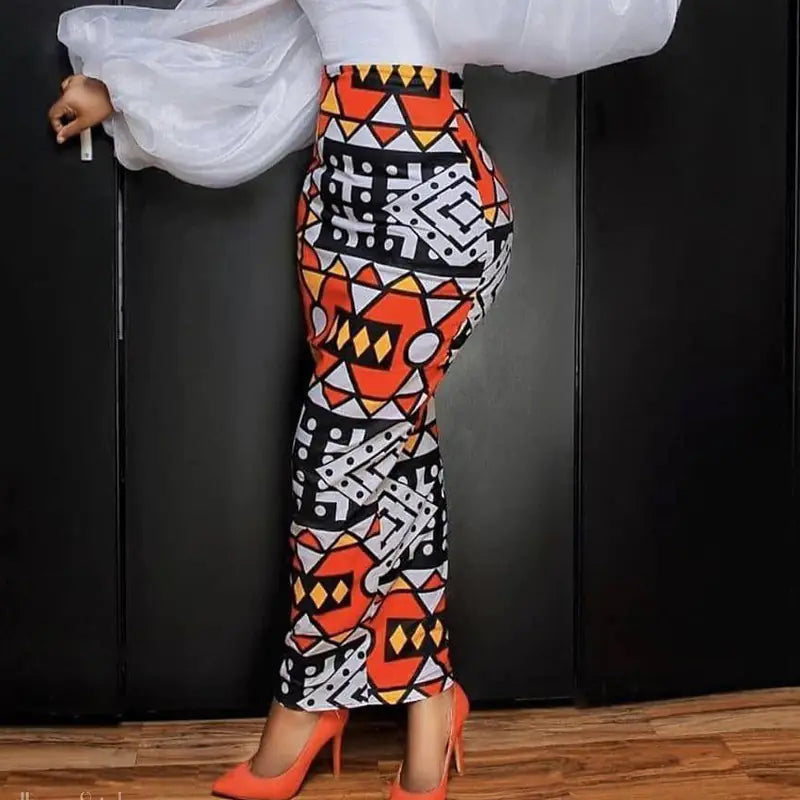 High Waist Large Size Slim Geometric Print Skirt - Joomcy