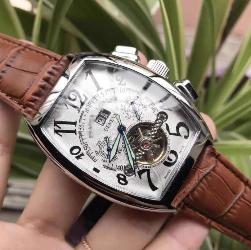 Men's Tourbillon Automatic Mechanical Watch with Leather Strap - Joomcy
