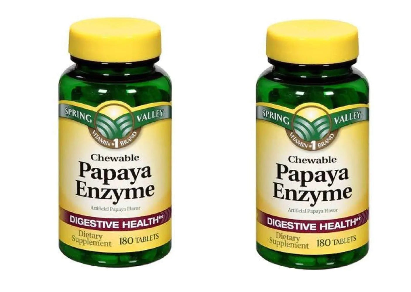 Spring Valley Papaya Enzyme 180 Chewable Tablets (2 Pack)