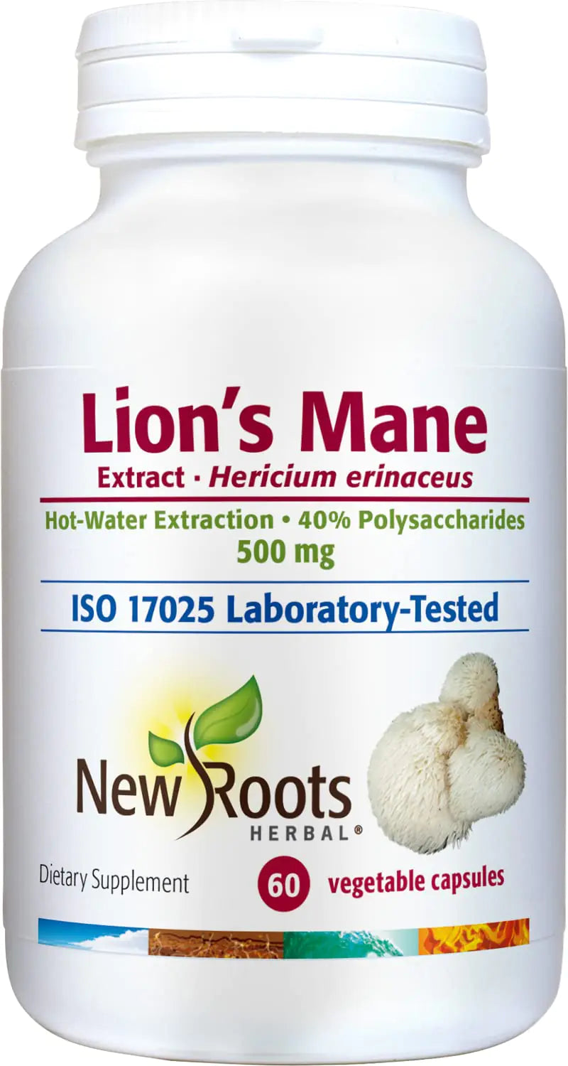 New Roots Lions Mane Supplement Capsules | 500mg Lions Mane Mushroom Concentrated Hot-Water Extract | Memory Focus & Immune Support Supplement | 60 Veggie Capsules