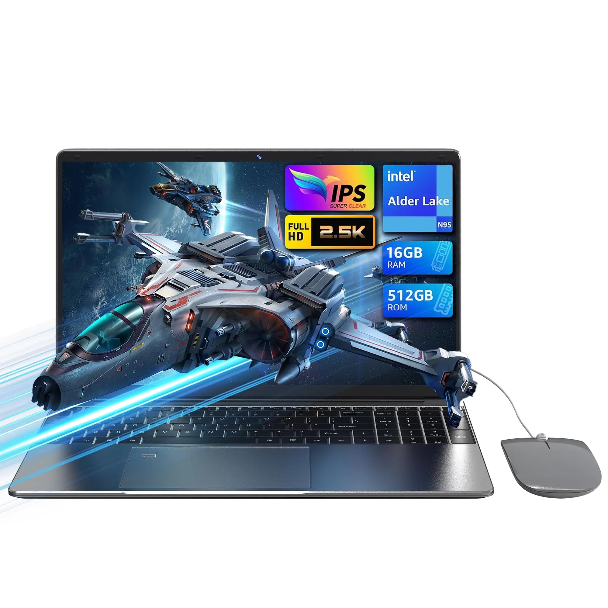 DREAMFYRE 16.1" Laptop - 2.5K HD Laptop PC 16GB RAM 512GB SSD Quad-Core N95 Processor (up to 3.4 GHz) Portable Laptop Computer with Touch ID WiFi BT4.2 Suitable for Business/Entertainment