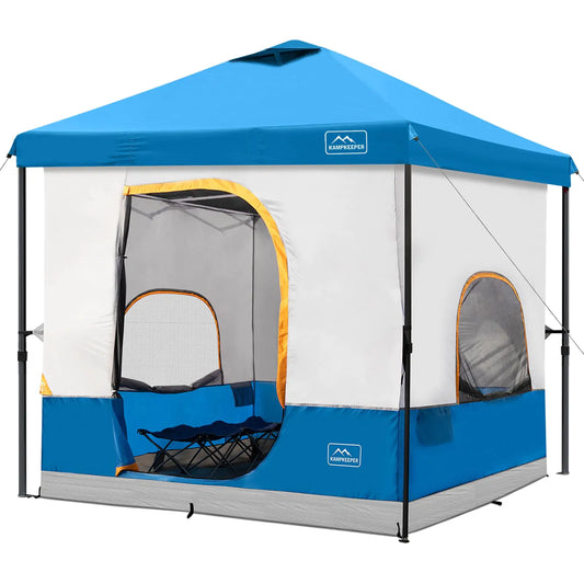 KAMPKEEPER 6 Person Camping Tent 10x10 Pop Up Canopy Tent with Camping Cube Converts 10x10 Straight Leg Canopy into Camping Inner Tent–Fully Vented Roof(Canopy & Frame Included) (Light Blue) - Joomcy