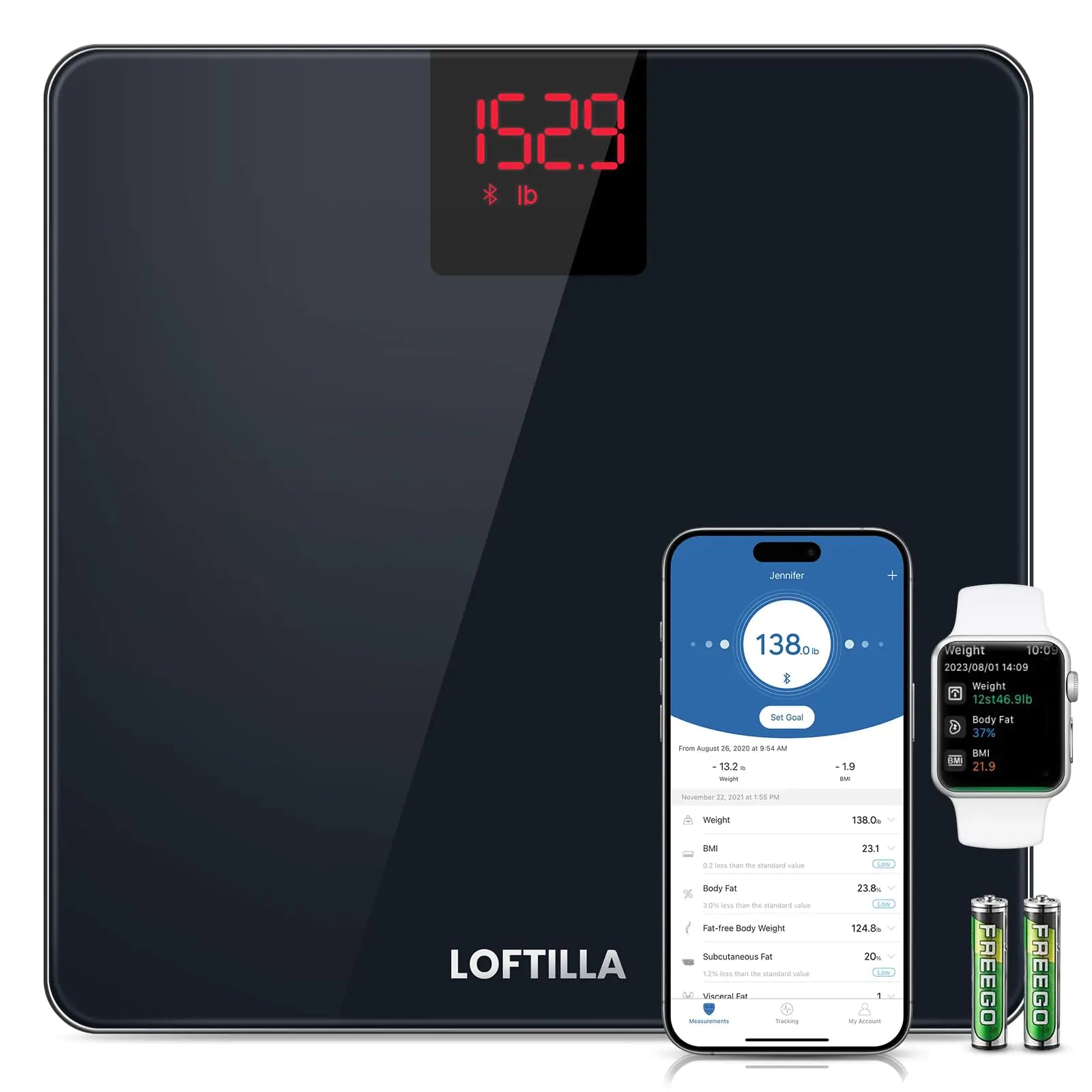 LOFTILLA Smart Scale for Body Weight Weight Scale Digital Bathroom Scales Scale with BMI Body Fat Muscle Mass Apple Health Compatible
