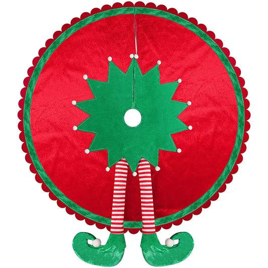 Cute Red Elf Leg Tree Skirt for Christmas Decor - Joomcy