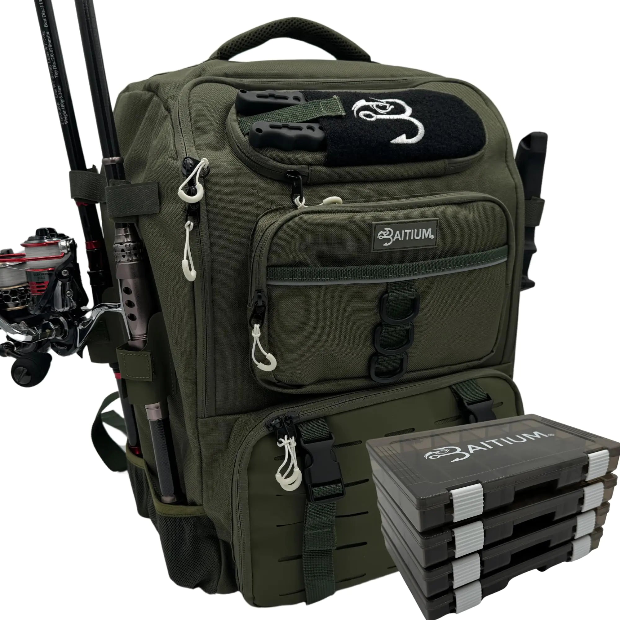 Baitium Fishing Backpack Fishing Tackle Backpack With Rod Holders 40L Tackle Bag With Cooler Fishing Bag Fishing Tackle Backpack Fishing Tackle Box Backpack Fishing Gear - (Green)