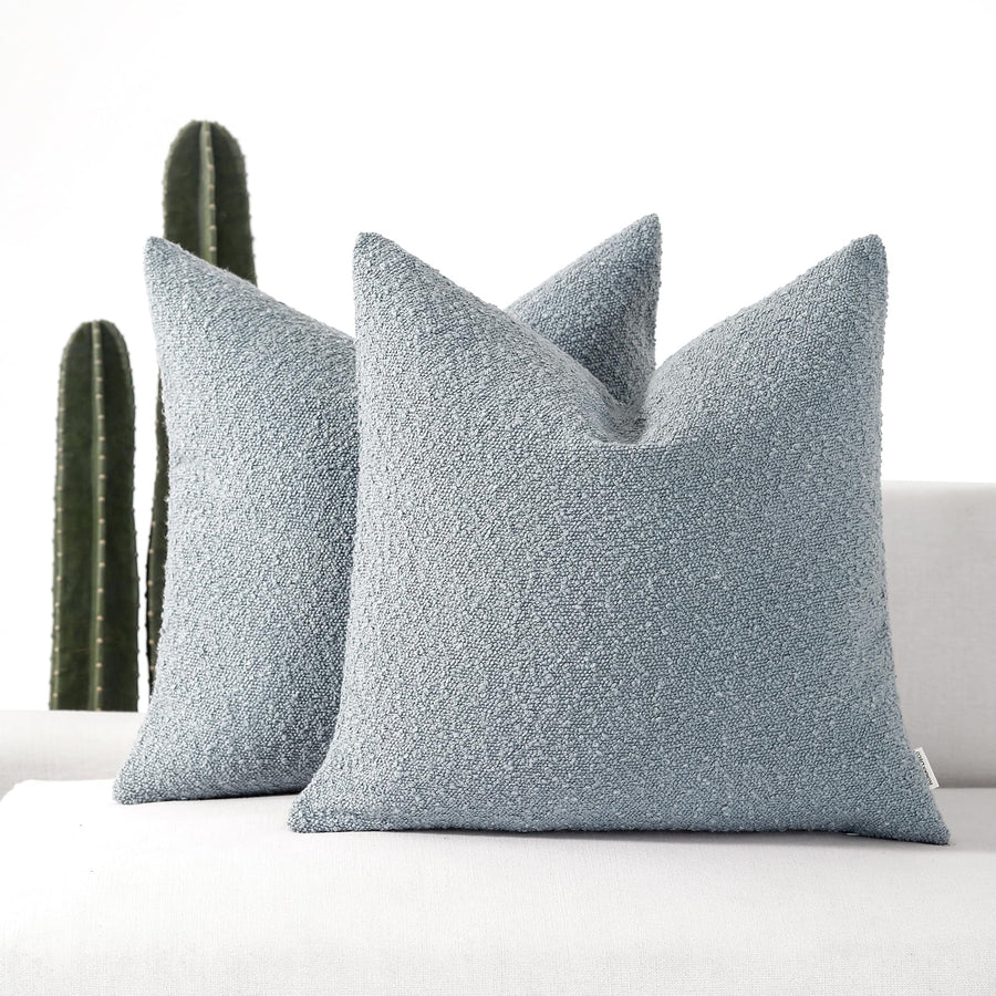 ROMANDECO Boucle Decorative Throw Pillow Covers for Couch Set of 2 18x18 inches Light Blue