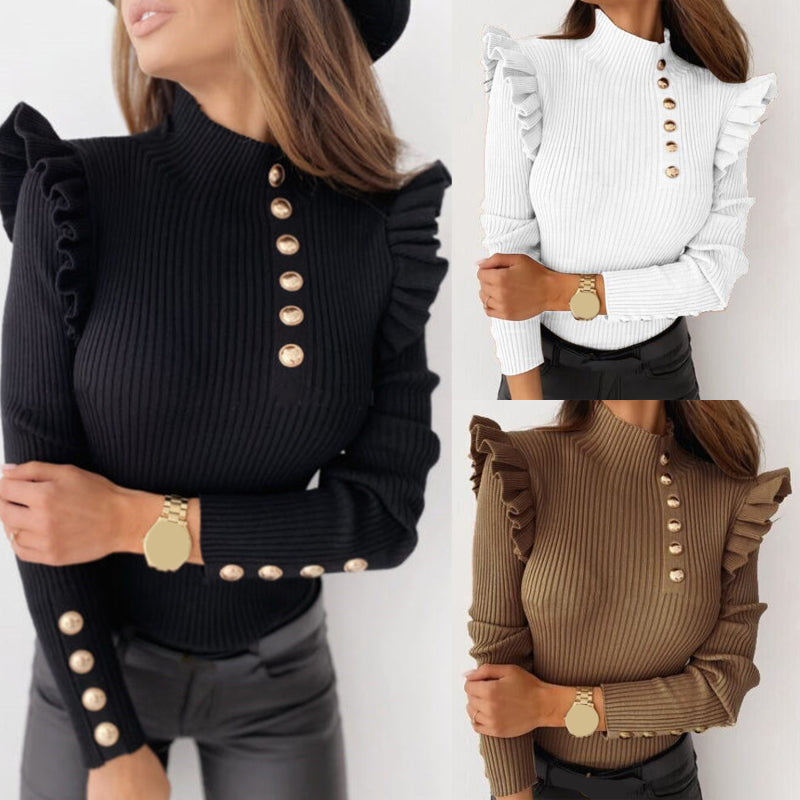 Women's Long-Sleeved Ribbed Turtleneck Sweater