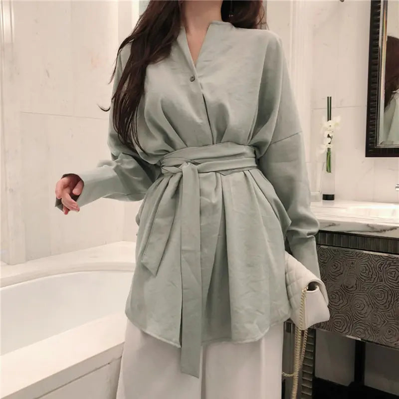 Retro Long Sleeve Tie Shirt with Unique Design - Joomcy