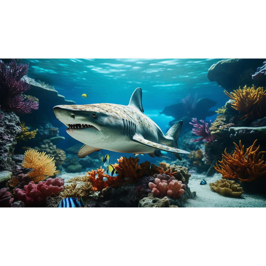 Riivvdise Aquarium Background Marine Life Fish Shark Terrarium Backdrop Underwater World Coral Reef Rock Fish Tank Background Deep Sea Aquarium Wallpaper Poster Decor Vinyl 72x18in