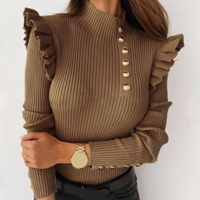 Women's Long-Sleeved Ribbed Turtleneck Sweater