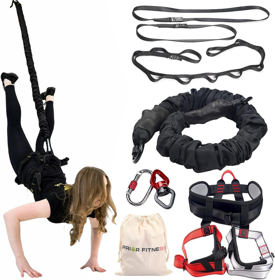 PRIOR FITNESS Bungee Fitness Set Professional 4D Flying Exercise Bungee Kit with Rigging Hardware Heavy Duty Bungee Dance Rope Sturdy Antigravity Bungee Workout Equipment for Home Gym Studio L