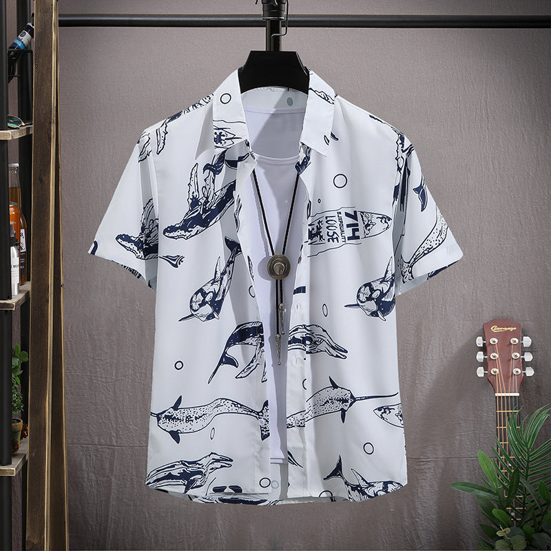 Men's Hawaiian Short-Sleeved Beach Shirt - Large Size