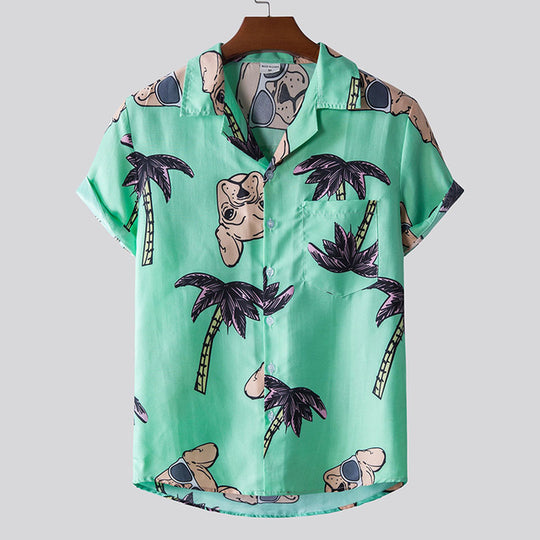 Hawaiian Print Short-Sleeved Beach Shirt for Men