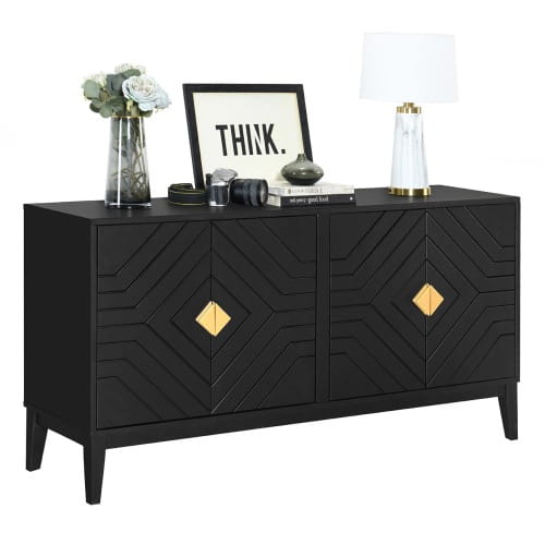 4-door Sideboard Storage Cabinet For Living And Dining Room Two Large Cabinets With Gold Handle And Adjustable Shelves