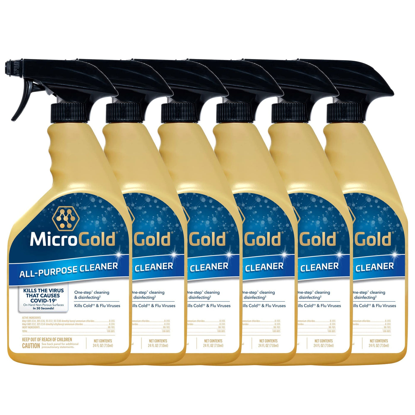 MicroGold All-Purpose Cleaner Spray Kills 99.9% of Bacteria and Viruses Bleach Free for Use in Kitchens and Bathrooms 24 Fluid Ounces 6 Pack