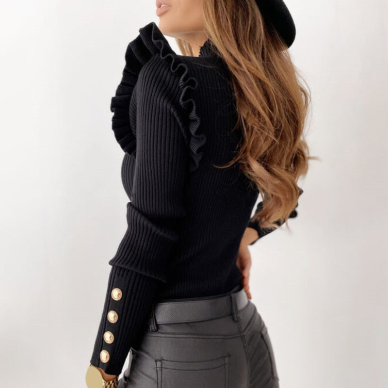 Women's Long-Sleeved Ribbed Turtleneck Sweater