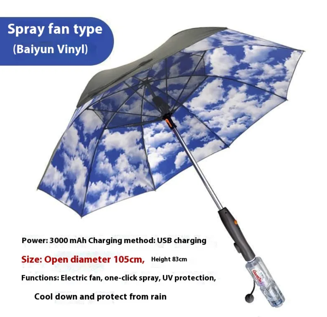 Cooling Mist Umbrella with Fan and Sprayer