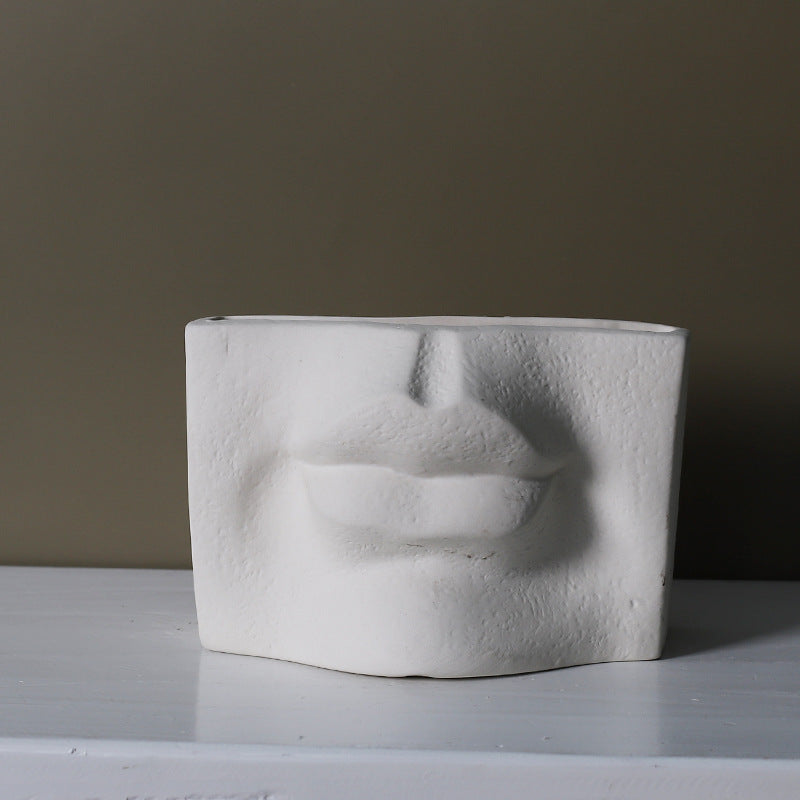 Abstract Face Vase with Flower Insert - Ceramic Decor