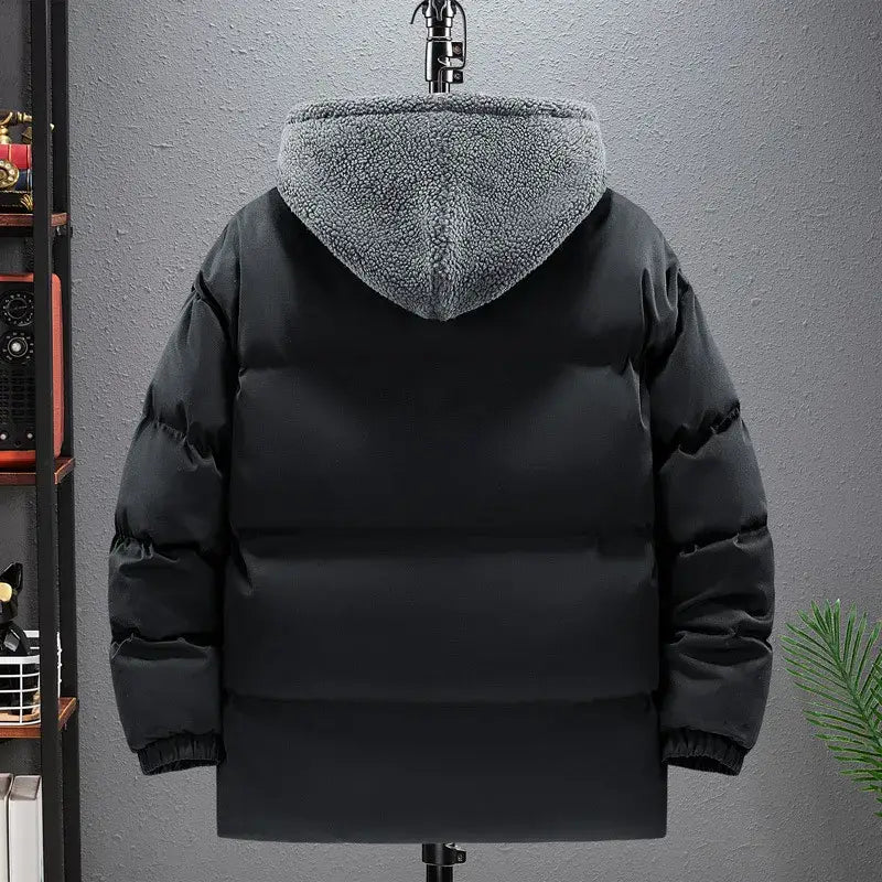 Berber Fleece Coat Cotton-padded Coat Men’s Fake Two Pieces Hooded Cotton Jacket Thick Warm