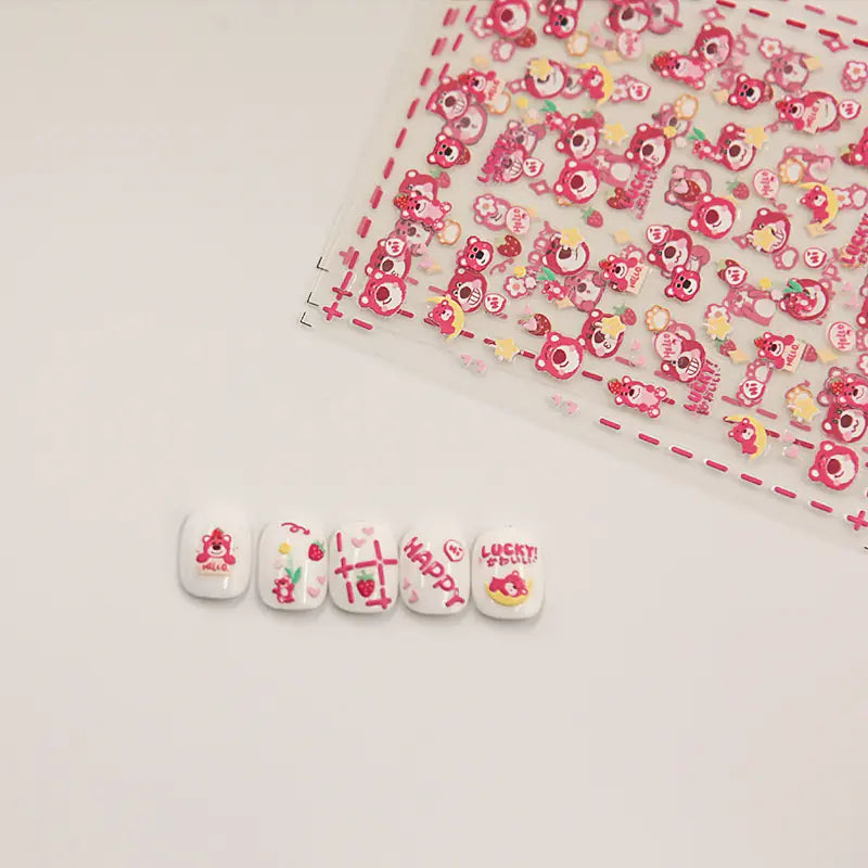 5D Strawberry Bear Nail Stickers for Cute Decor - Joomcy