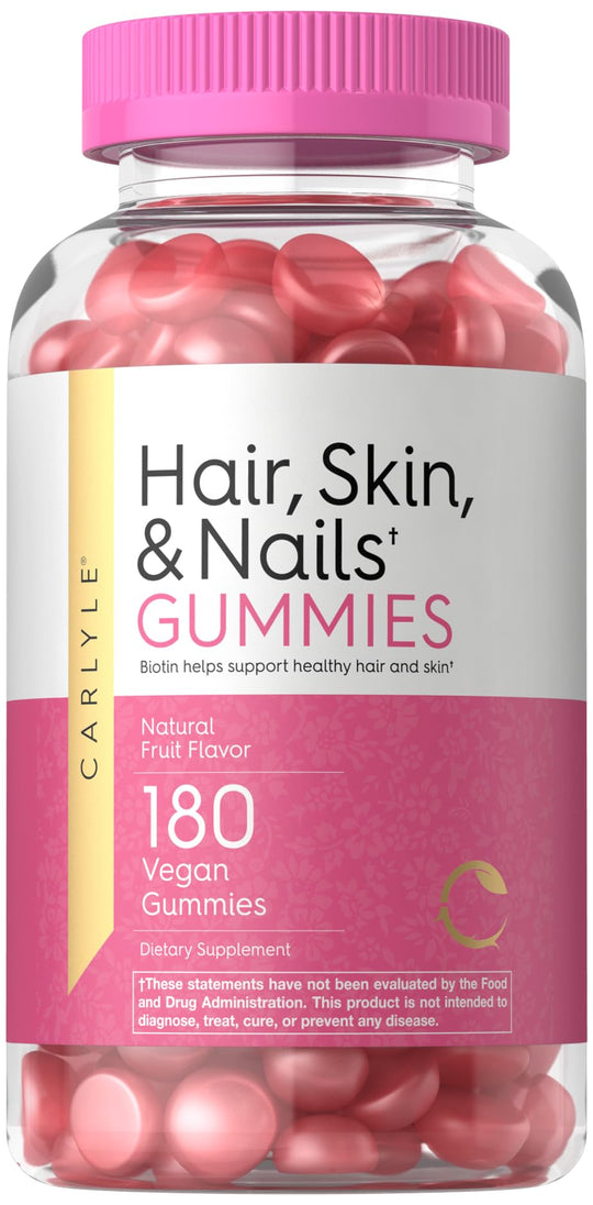 Carlyle Hair Skin and Nails Gummies | 180 Count | Fruit Flavor Gummy Vitamins | with Biotin | Non-GMO Gluten Free