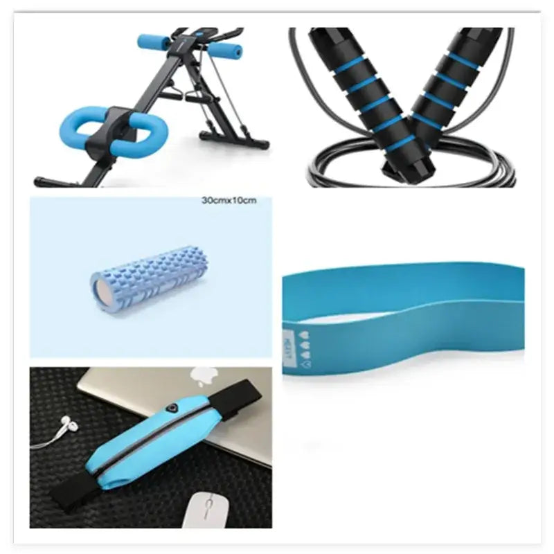 Blue foam roller with textured surface and white core