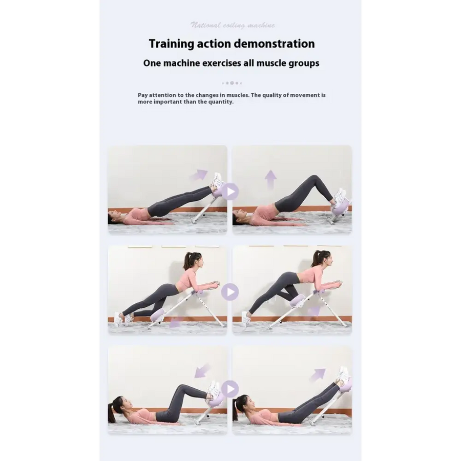 White and pink adjustable resistance training machine with padded handles for core workouts