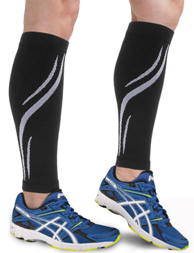 Keskale Calf Compression Sleeves for Men & Women (20-30 mmHg) Leg compression Sleeve Footless Compression Socks for Running Varicose Veins & Shin Splint Relief Black/Gray XXL