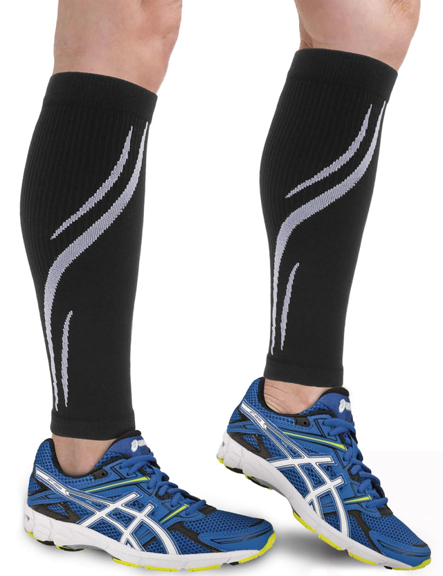 Keskale Calf Compression Sleeves for Men & Women (20-30 mmHg) Leg compression Sleeve Footless Compression Socks for Running Varicose Veins & Shin Splint Relief Black/Gray XXL