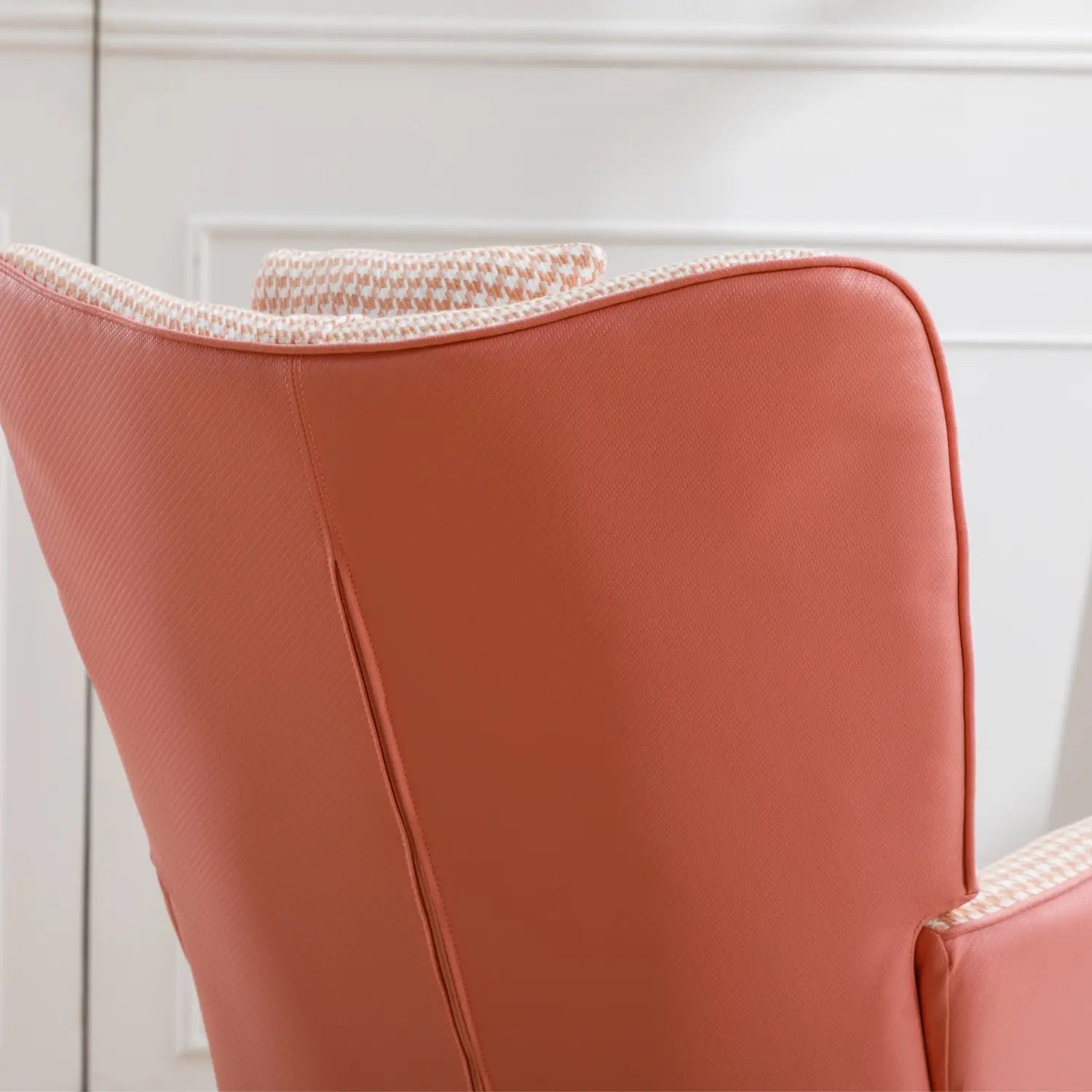 35.5 Inch Rocking Chair Soft Houndstooth Fabric Leather Fabric Rocking Chair For Nursery Comfy Wingback Glider Rocker